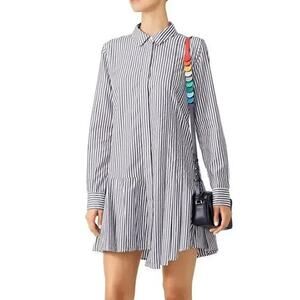 NEW Equipment Femme Striped Pleated Skirt Shirt Mini Dress Black Size: Small